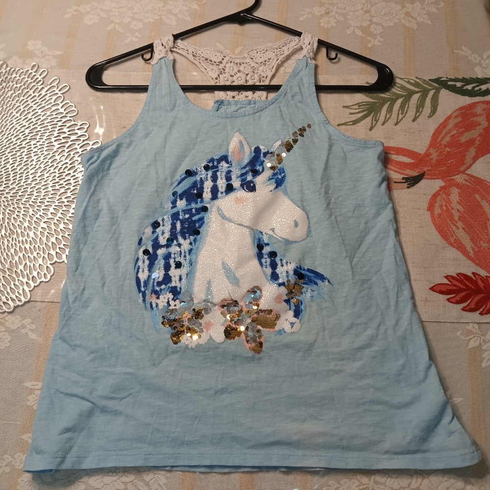 Justice Light Blue Unicorn Sequin Top